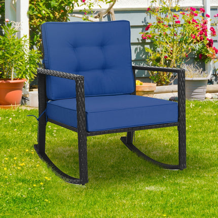 Patio Rattan Rocker Outdoor Glider Rocking Chair Cushion Lawn-Black