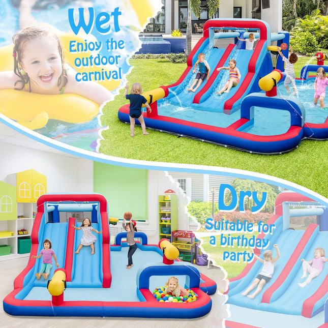 Inflatable Bounce House with 2 Water Slides and 3 Water Cannons With 735W Blower
