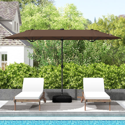 13FT Double-sided Patio Umbrella with Solar Lights for Garden Pool Backyard-Beige