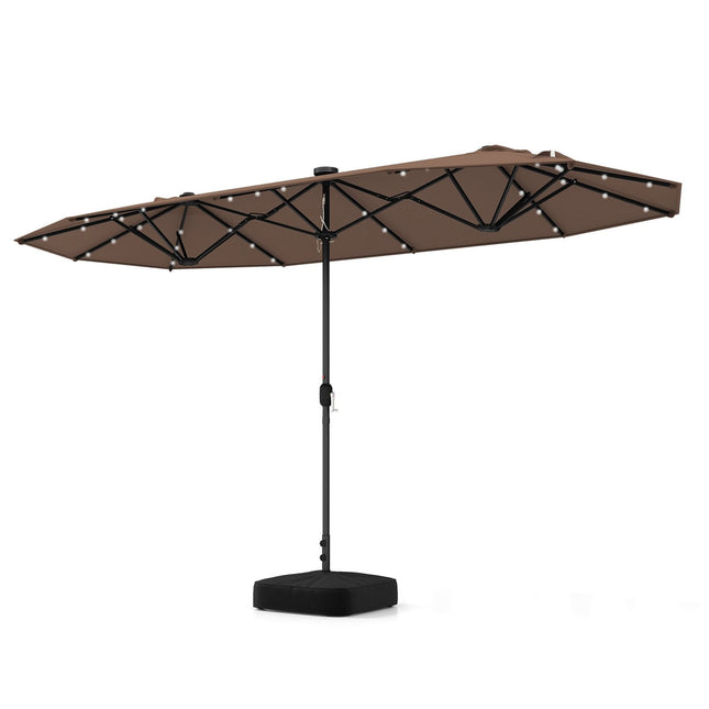13FT Double-sided Patio Umbrella with Solar Lights for Garden Pool Backyard-Beige