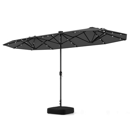 13FT Double-sided Patio Umbrella with Solar Lights for Garden Pool Backyard-Beige