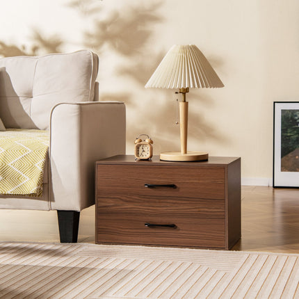 2-Drawer Stackable Horizontal Storage Cabinet Dresser Chest with Handles-Black