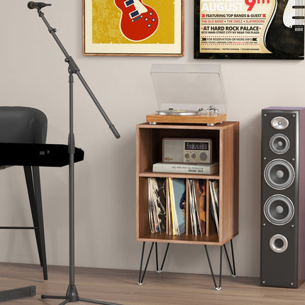 Record Player Stand with Charging Station for Living Room Bedroom-Black