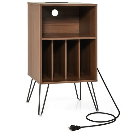 Record Player Stand with Charging Station for Living Room Bedroom-Black