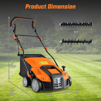 16-Inch Electric Lawn Dethatcher and Scarifier with Collection Bag-Orange