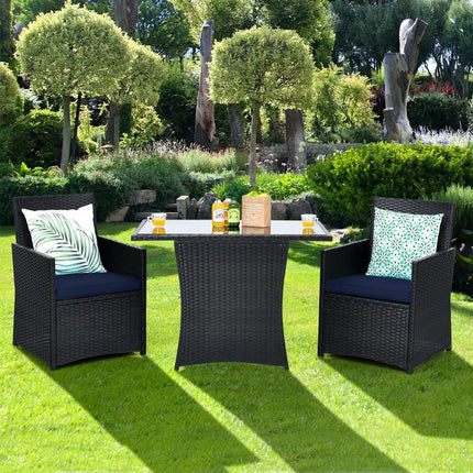 3 Pieces Patio Rattan Furniture Set with Cushion and Sofa Armrest-Gray