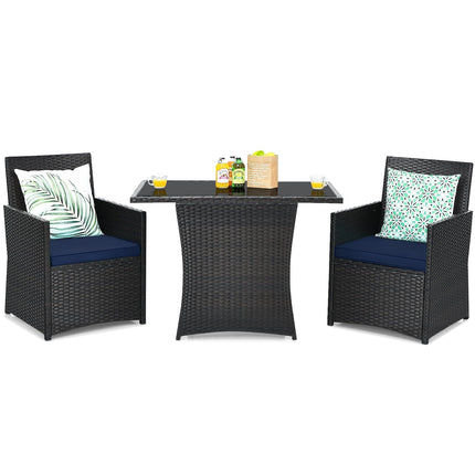 3 Pieces Patio Rattan Furniture Set with Cushion and Sofa Armrest-Gray