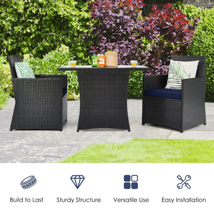 3 Pieces Patio Rattan Furniture Set with Cushion and Sofa Armrest-Gray