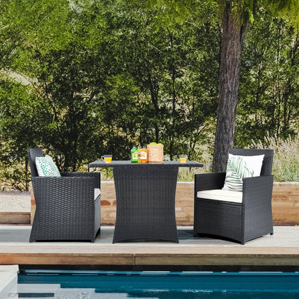 3 Pieces Patio Rattan Furniture Set with Cushion and Sofa Armrest-Gray