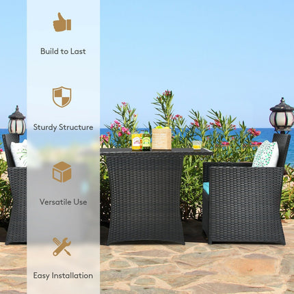 3 Pieces Patio Rattan Furniture Set with Cushion and Sofa Armrest-Gray