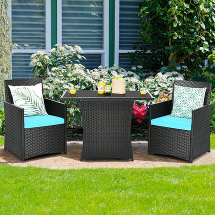 3 Pieces Patio Rattan Furniture Set with Cushion and Sofa Armrest-Gray