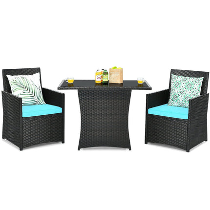 3 Pieces Patio Rattan Furniture Set with Cushion and Sofa Armrest-Gray