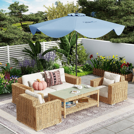 9 FT Patio Umbrella with Crank Handle and Push Button Tilt-Beige