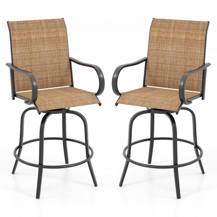 2 Pieces 360 Rotating Bar Stool Set with Armrests for Patio-Black