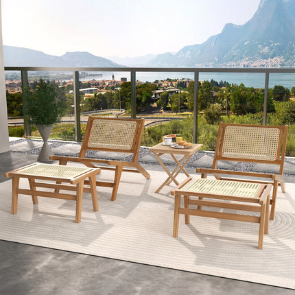 Mid Century Modern Accent Chair Farmhouse Handwoven Rattan Chair with Ottoman