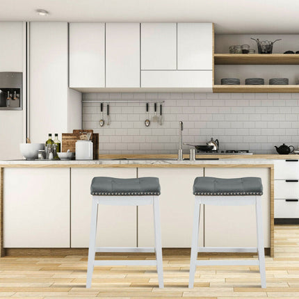 Set of 2 Nailhead Saddle Bar Stools-Brown