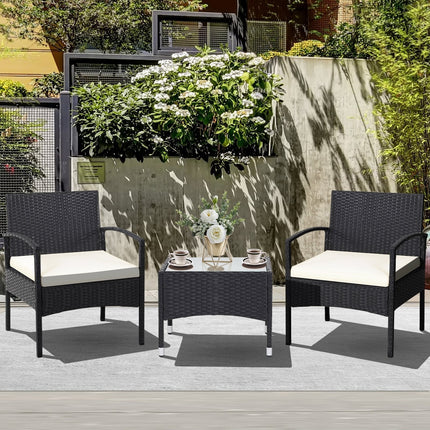 3 Pieces Patio Wicker Rattan Furniture Set with Cushion for Lawn Backyard-Gray