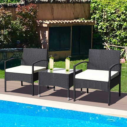 3 Pieces Patio Wicker Rattan Furniture Set with Cushion for Lawn Backyard-Gray