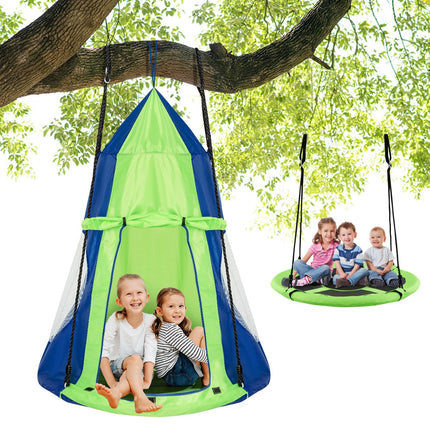 2-in-1 40 Inch Kids Hanging Chair Detachable Swing Tent Set-Blue