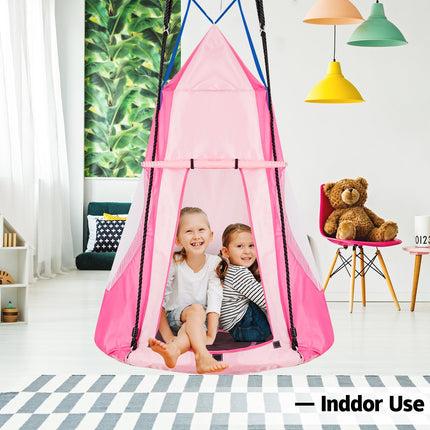 2-in-1 40 Inch Kids Hanging Chair Detachable Swing Tent Set-Blue