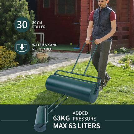 36 x 12 Inch Tow Lawn Roller Water Filled Metal Push Roller-Black