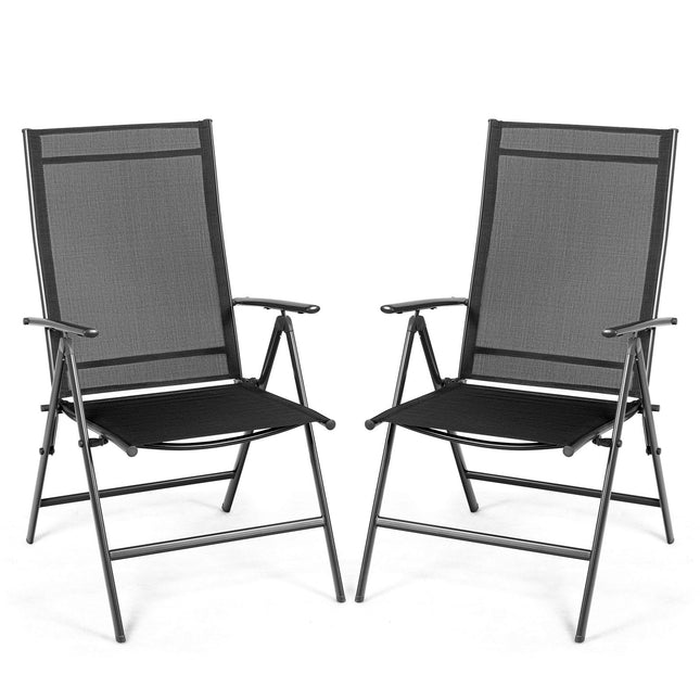 Set of 2 Adjustable Portable Patio Folding Dining Chair Recliners-Black