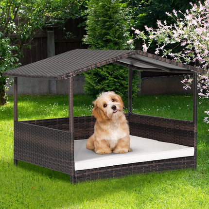 Wicker Dog House with Weatherproof Roof for Outdoor