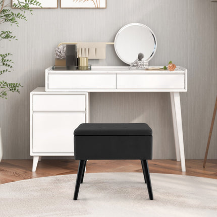 Velvet Storage Ottoman with Solid Wood Legs for Living Room Bedroom-Beige