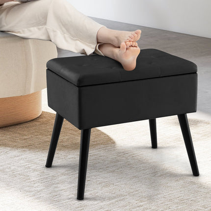 Velvet Storage Ottoman with Solid Wood Legs for Living Room Bedroom-Beige