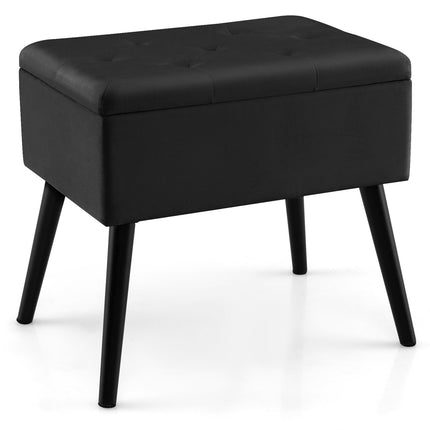 Velvet Storage Ottoman with Solid Wood Legs for Living Room Bedroom-Beige