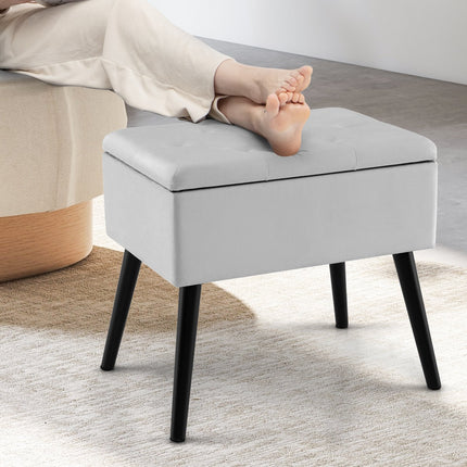 Velvet Storage Ottoman with Solid Wood Legs for Living Room Bedroom-Beige