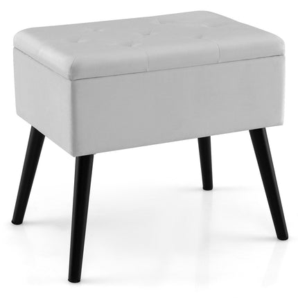 Velvet Storage Ottoman with Solid Wood Legs for Living Room Bedroom-Beige