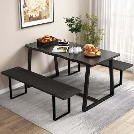 63" Large Dining Table with Wavy Edge and Heavy-duty Metal Frame-Black
