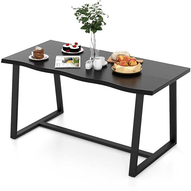 63" Large Dining Table with Wavy Edge and Heavy-duty Metal Frame-Black