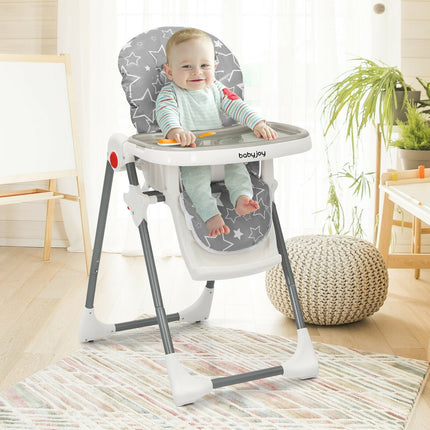 Folding Baby High Dining Chair with 6-Level Height Adjustment-Beige