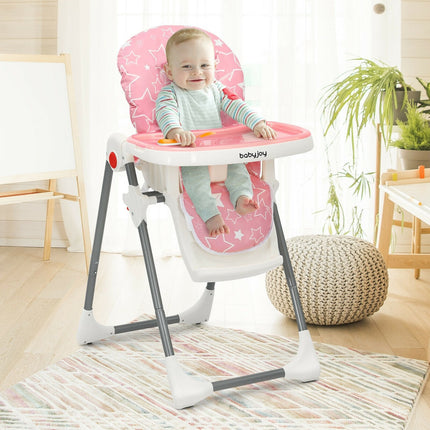 Folding Baby High Dining Chair with 6-Level Height Adjustment-Beige