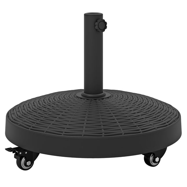 50 LBS Patio Wicker Style Resin Umbrella Base Stand Heavy Duty with Wheels