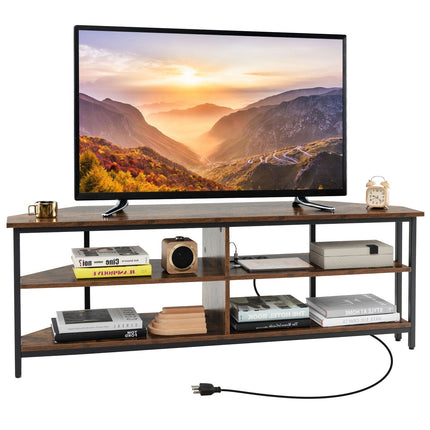 3-Tier Corner TV Stand for TVs up to 65 Inches with Charging Station- Black