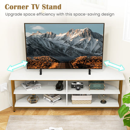 3-Tier Corner TV Stand for TVs up to 65 Inches with Charging Station- Black