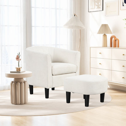 Upholstered Teddy Velvet Club Barrel Chair with Ottoman with Footrest-Beige