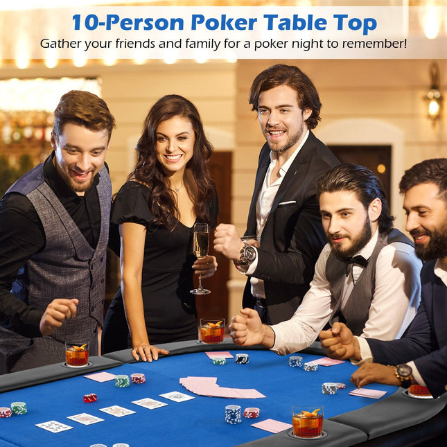 Portable 84 x 42 Inch 10-Player Foldable Padded Poker Table Top-Blue