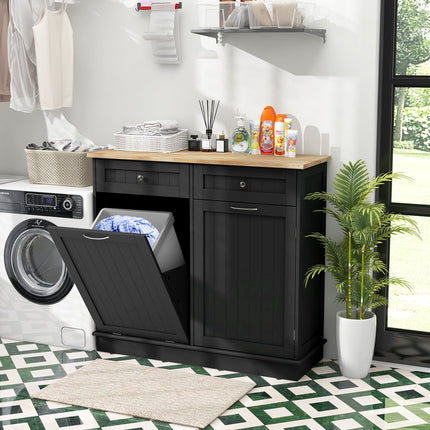 Kitchen Tilt Out Trash Cabinet with 2 Drawers and Adjustable Shelf-Black