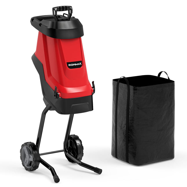 15-AMP Electric Wood Chipper and Shredder Leaf Mulcher with Wheels-Red