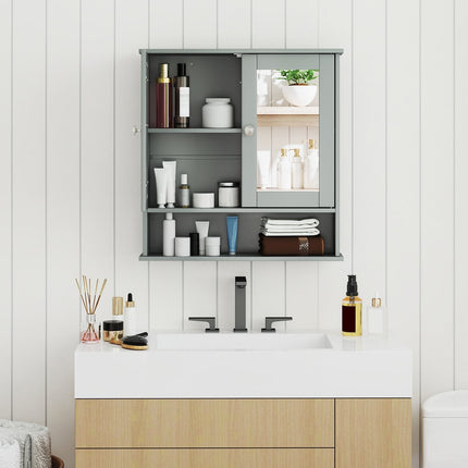Double Door Wall-Mounted Bathroom Mirror Cabinet with Storage Shelf-Black