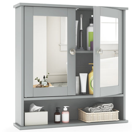 Double Door Wall-Mounted Bathroom Mirror Cabinet with Storage Shelf-Black