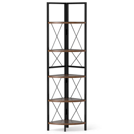 5-Tier Freestanding Corner Shelf 63 Inch Tall Storage Rack-Oak