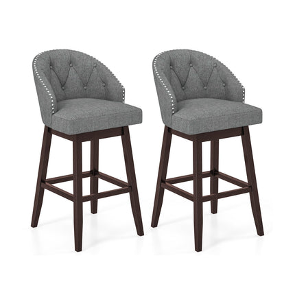 Set of 2 Swivel Bar Stools Tufted Bar Height Pub Chairs with Rubber Wood Legs-Beige