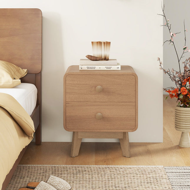 Nightstand with 2 Drawers Solid Rubber Wood Legs-Brown