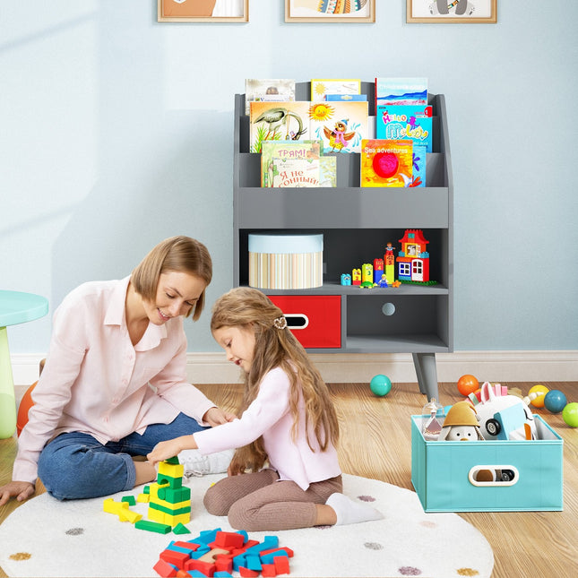 Kids Bookshelf with Open Compartment for Toddlers 3+ Years Old-Gray