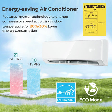 Energy Star Certified 24000 BTU 21 SEER2 208-230V Mini Split Air Conditioner and Heater White Wifi Enabled